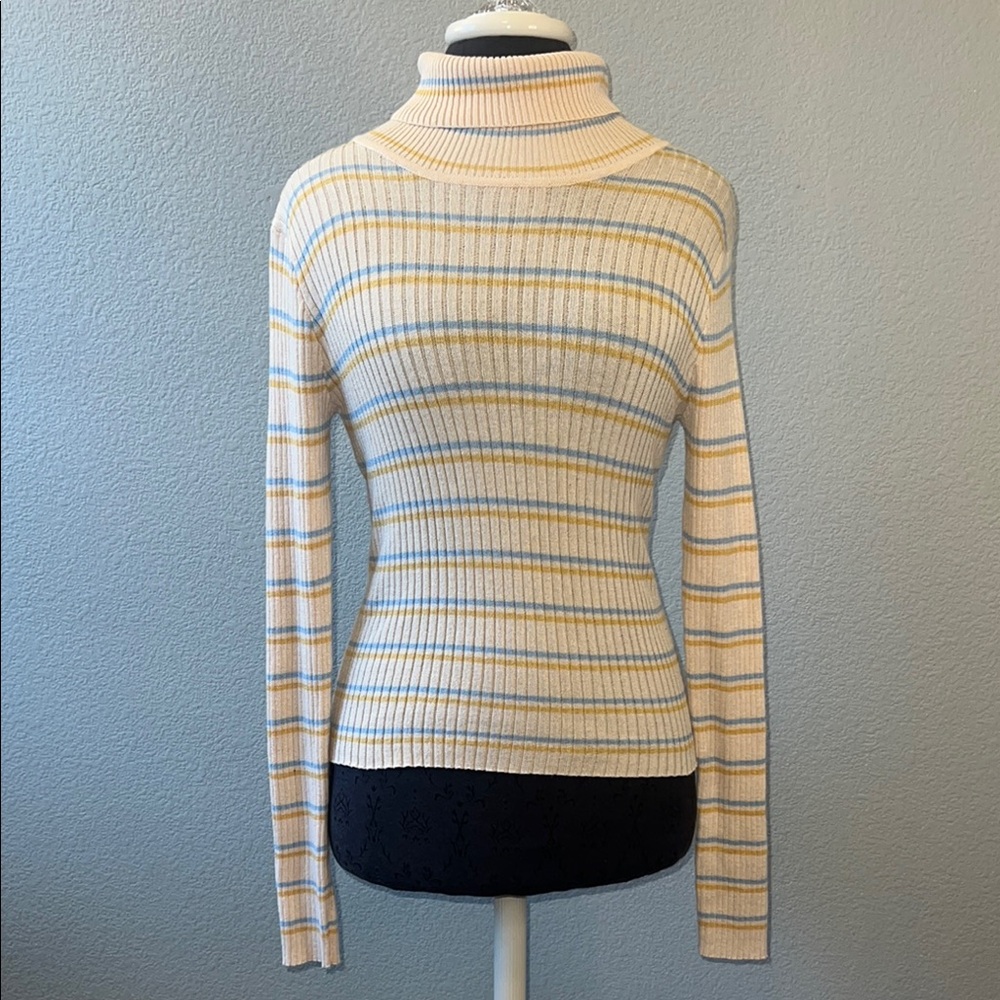 Sky & Sparrow Striped Ribbed Stretchy Turtleneck Sweater Size XL